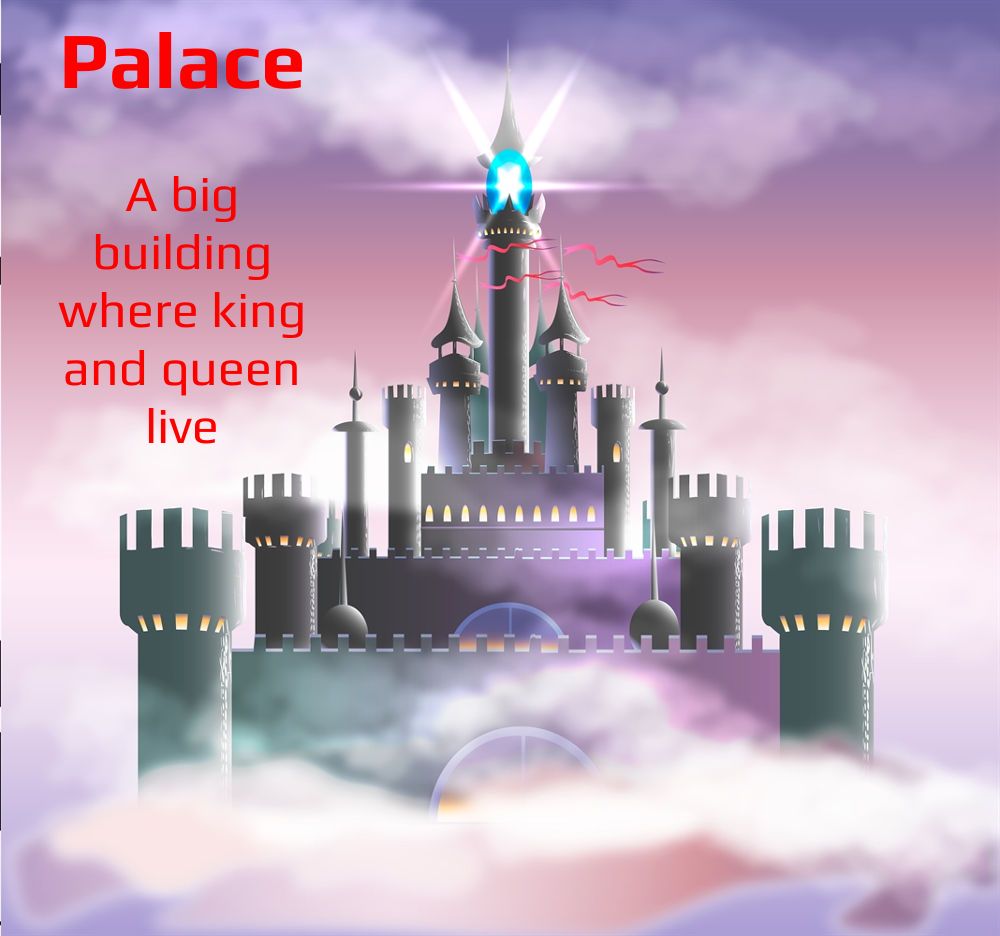 Dictionary meaning of Palace : a large building which is the house of a king or queen