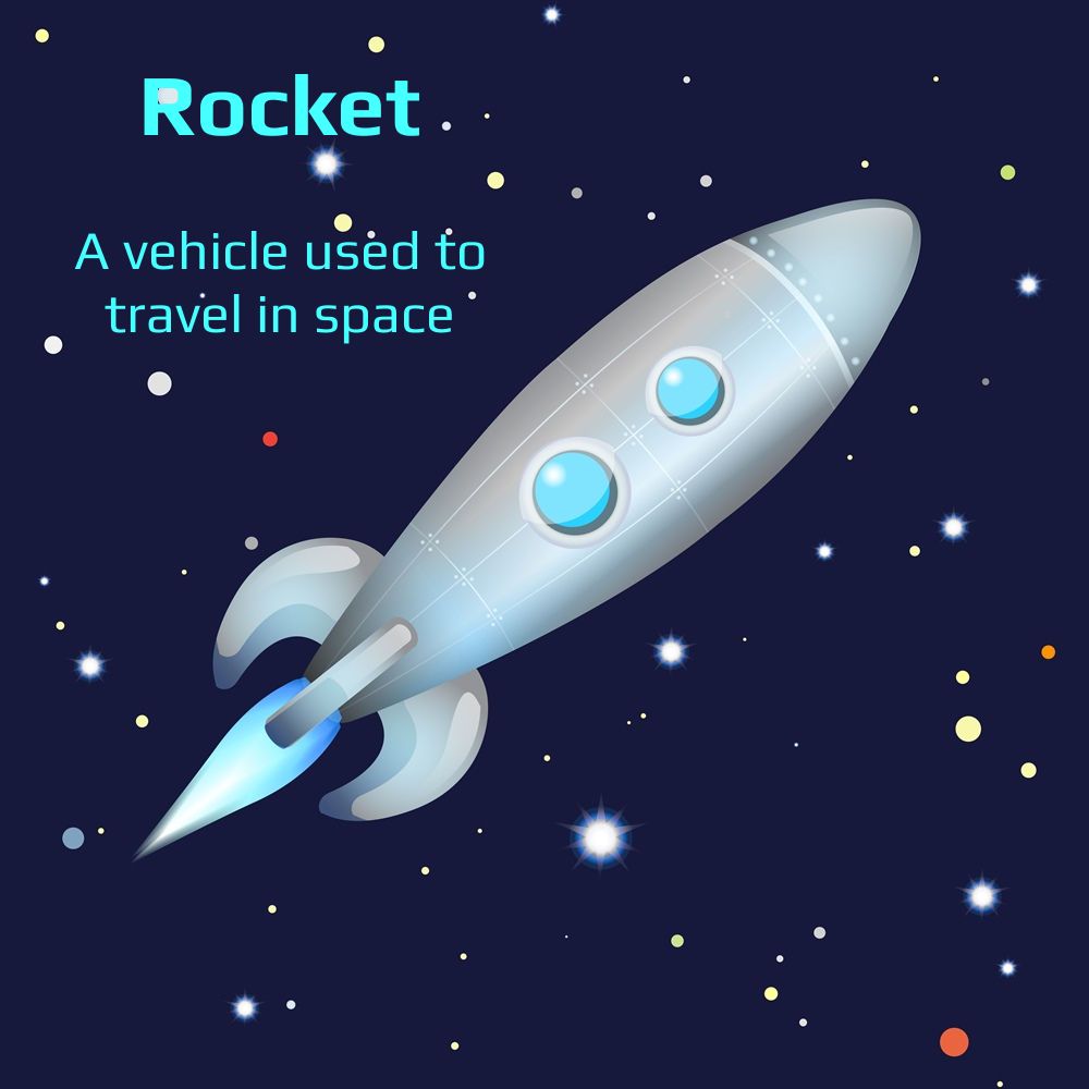 Dictionary meaning of Rocket : A vehicle used to travel in space